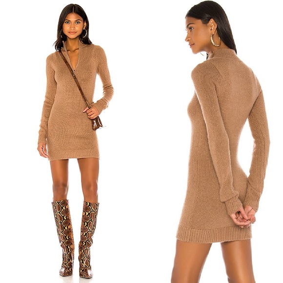 Lovers + Friends Dresses & Skirts - Lovers + Friends Anthea Tan Sweater Dress Zip Front Knit Size M